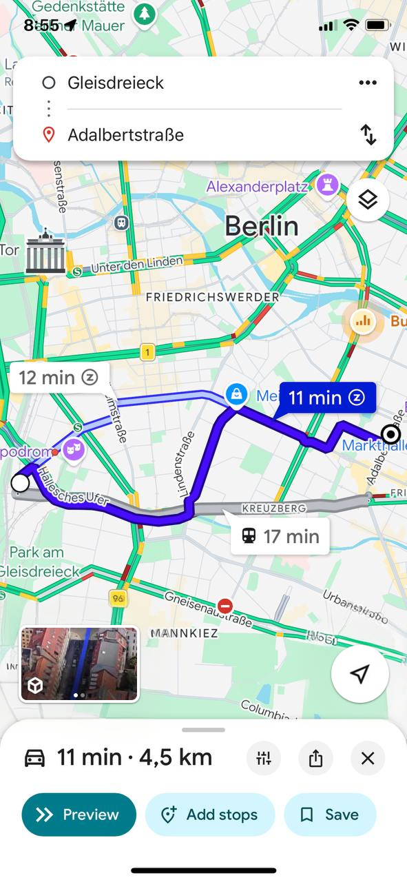 Standard route ETA — before