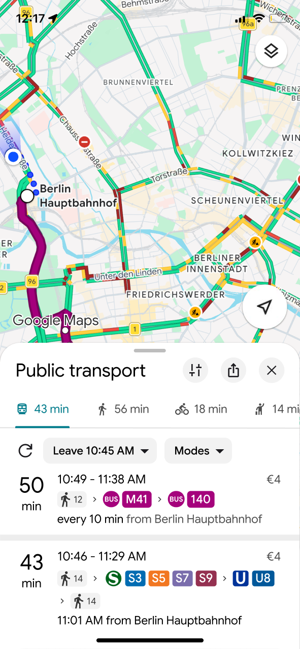 Transit options — before