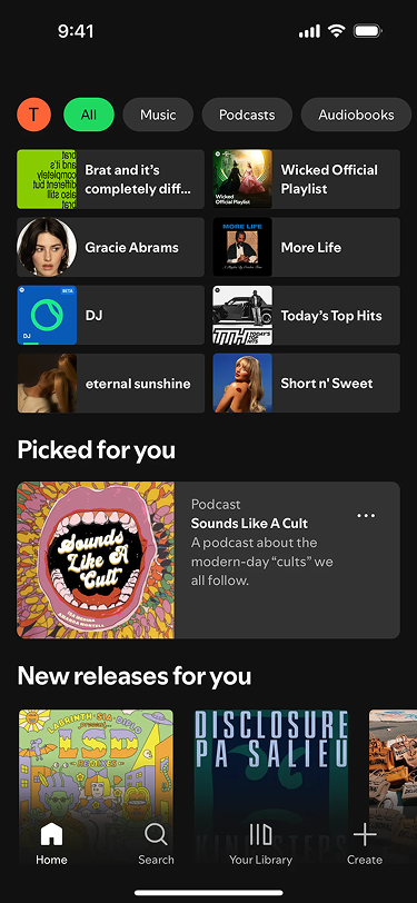 Redesigned Spotify home